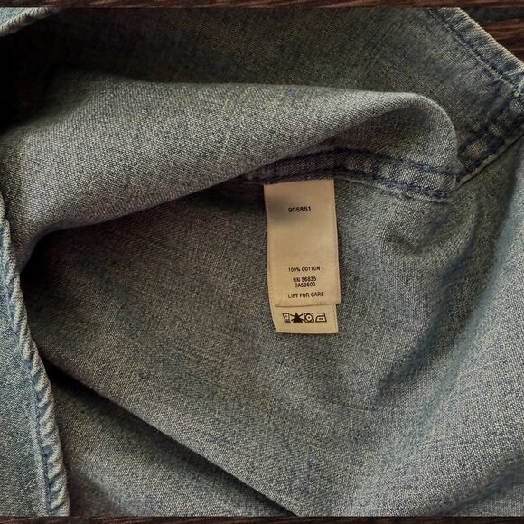 Cabela's Men's Tall 100% Cotton Long Sleeve Thick Blue Denim Button Down Shirt - Picture 6 of 7